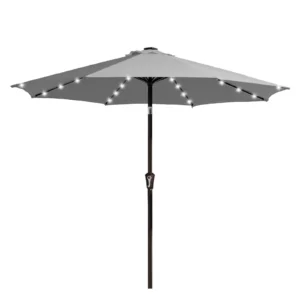 10ft Round Tilt Patio Umbrella with Solar LED Light - Light Gray