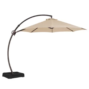 11 ft Round Curved Offset Hanging Umbrella with Base - Beige
