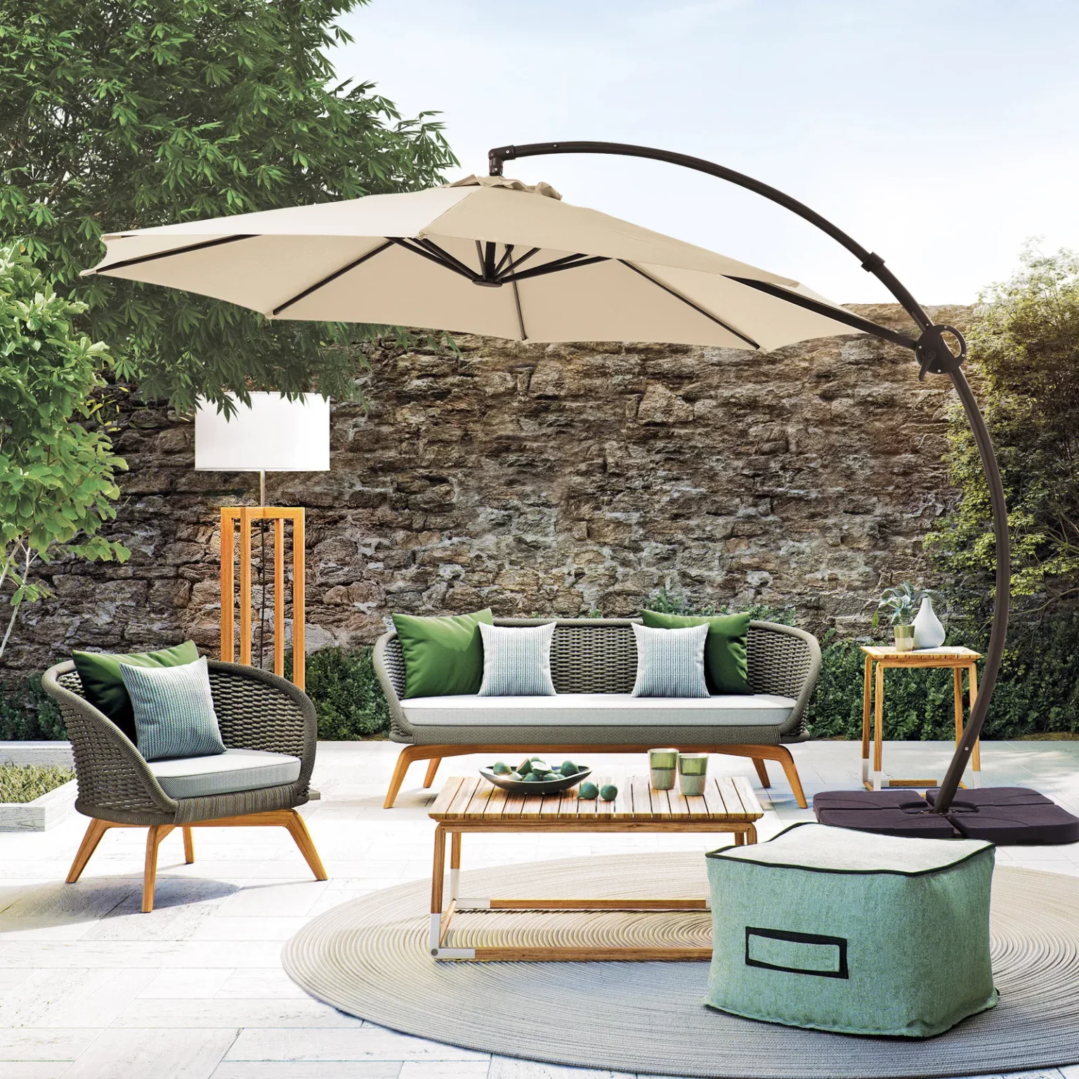 11ft Round Curved Offset Hanging Umbrella with Base - Image 4