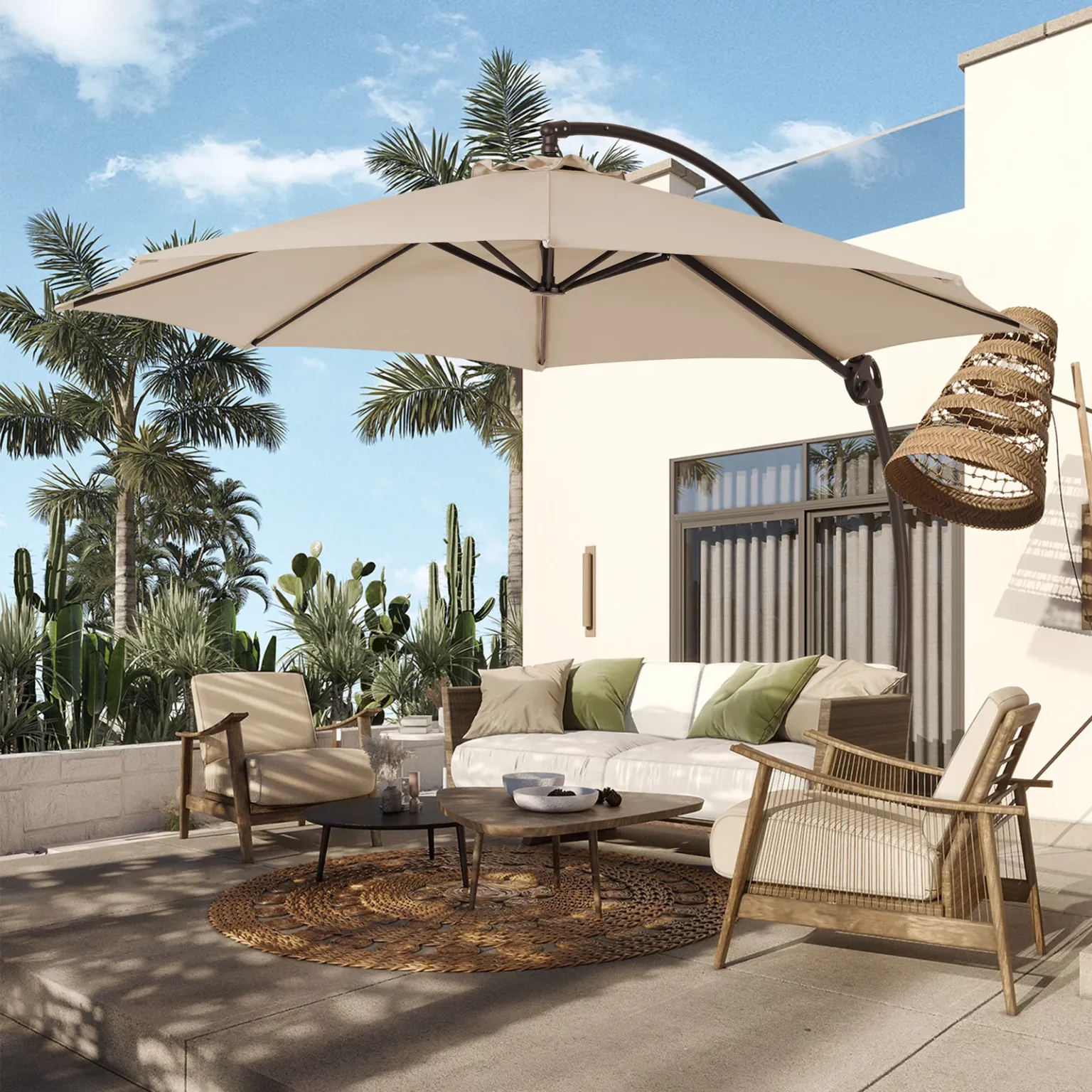 11ft Round Curved Offset Hanging Umbrella with Base - Image 5