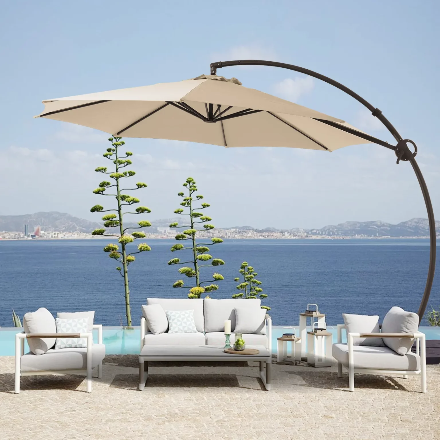 11ft Round Curved Offset Hanging Umbrella with Base - Image 6