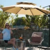 11ft Double Top Round Cantilever Umbrella in the backyard