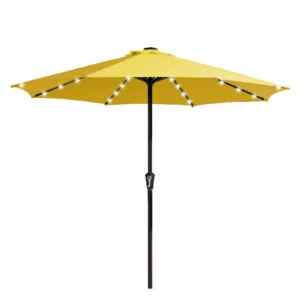 11ft Round Patio Market Umbrella with Solar LED Light - Yellow
