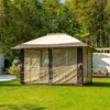 13 x 13 ft Square Pop-up Gazebo with Mosquito Netting-Dark Brown with zipper closed