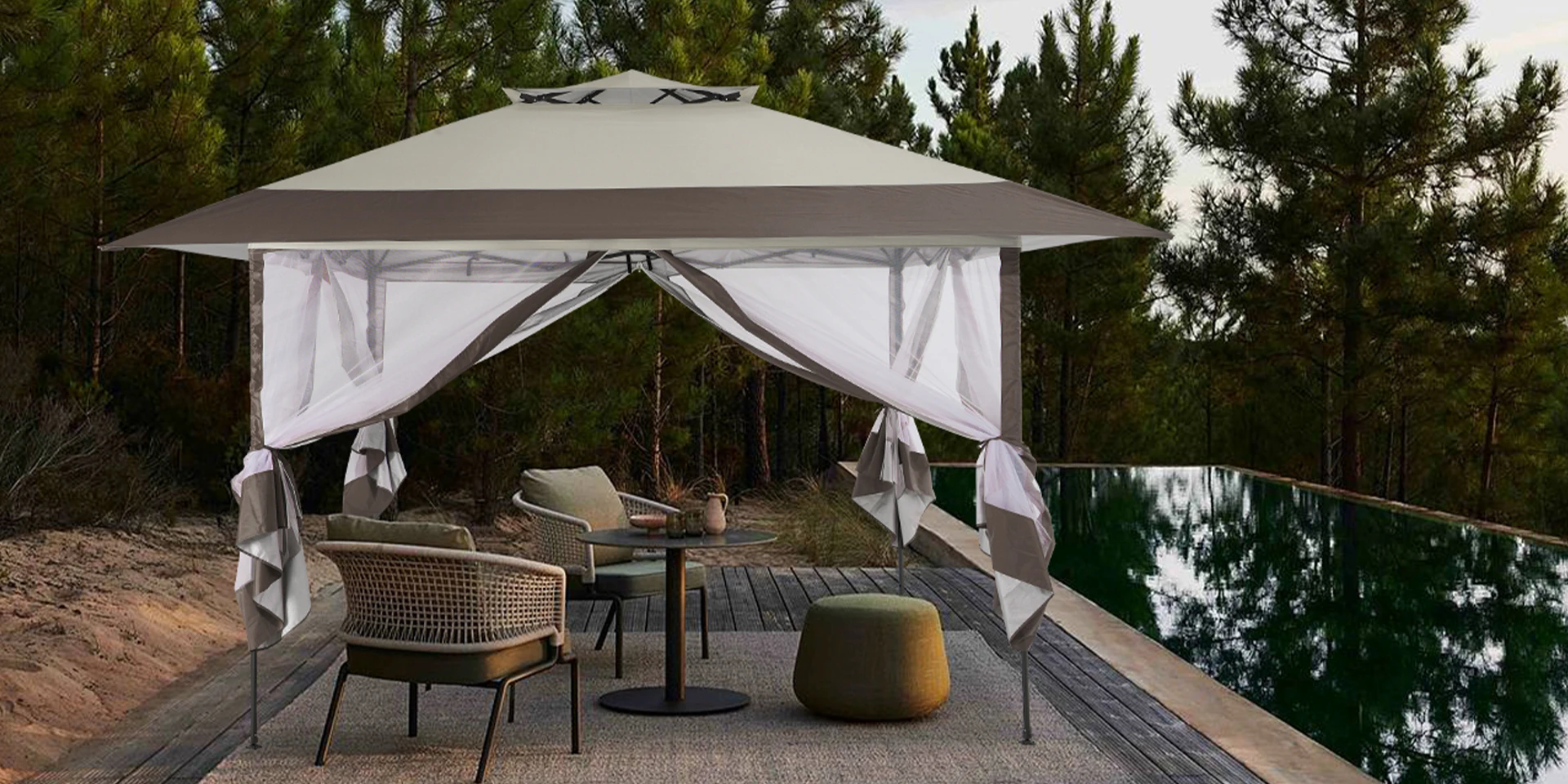 13 x 13 ft Square Pop-up Gazebo with Mosquito Netting Outdoor