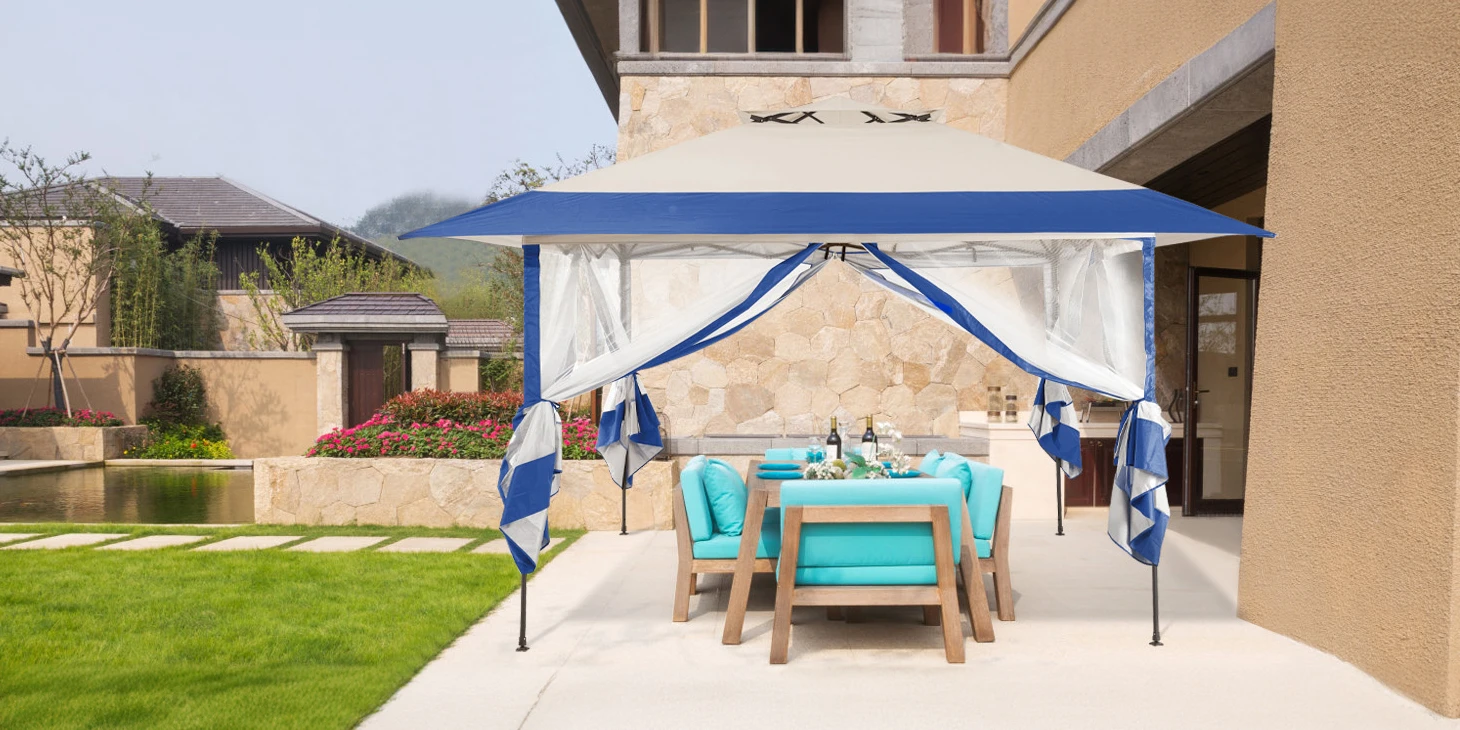 13 x 13 ft Square Pop-up Gazebo with Mosquito Netting at Patio