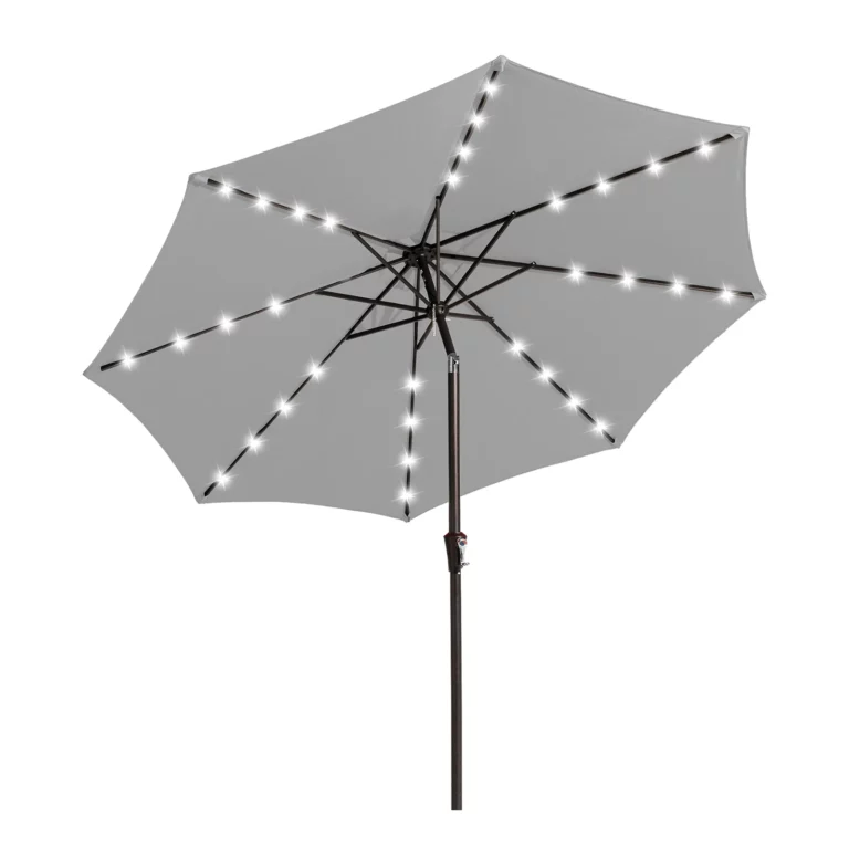 9ft Round Tilt Patio Umbrella with Solar LED Light - Tilting