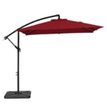 8 x 8 ft Square Offset Hanging Umbrella with Base - Red