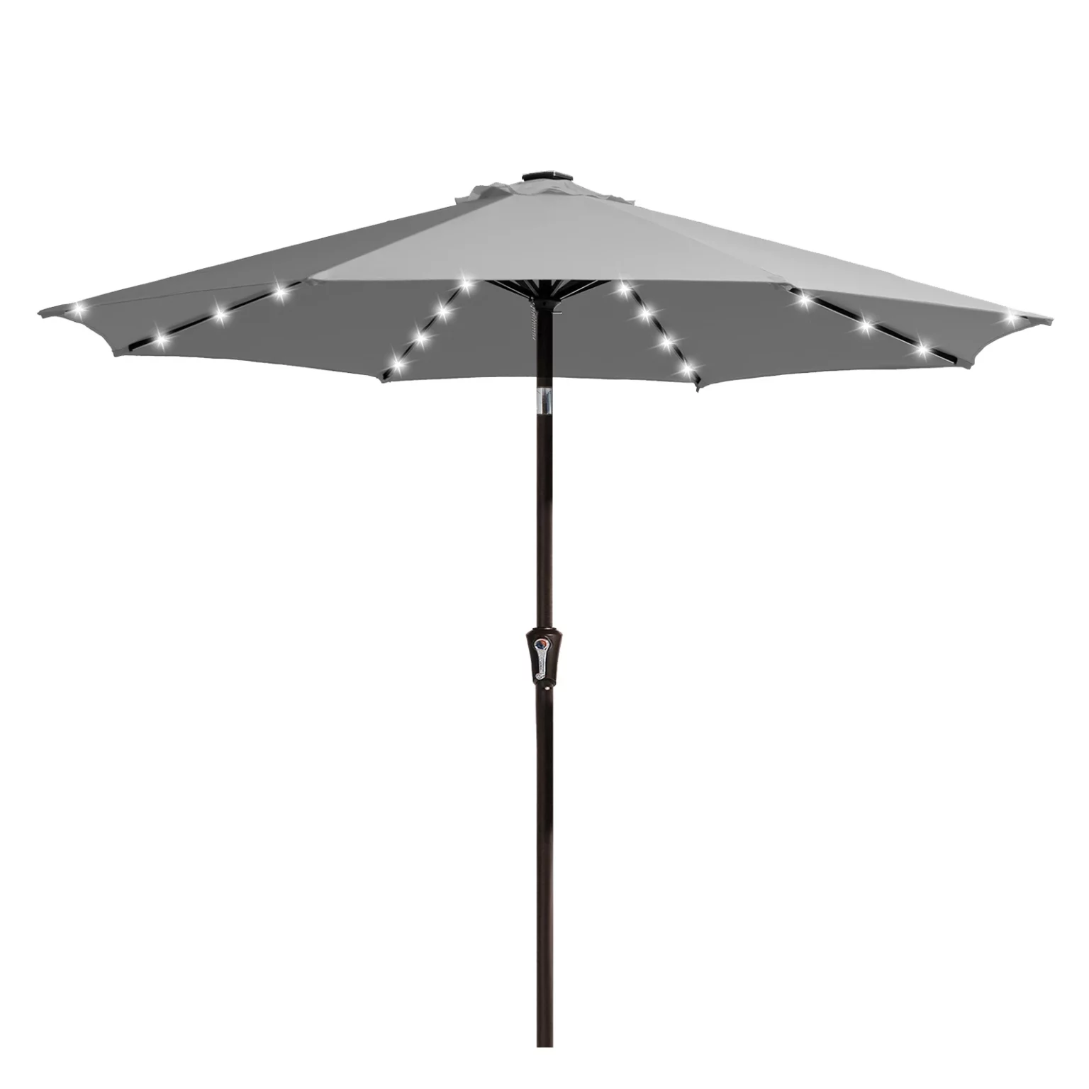 9ft Round Tilt Patio Umbrella with Solar LED Light - Light Gray