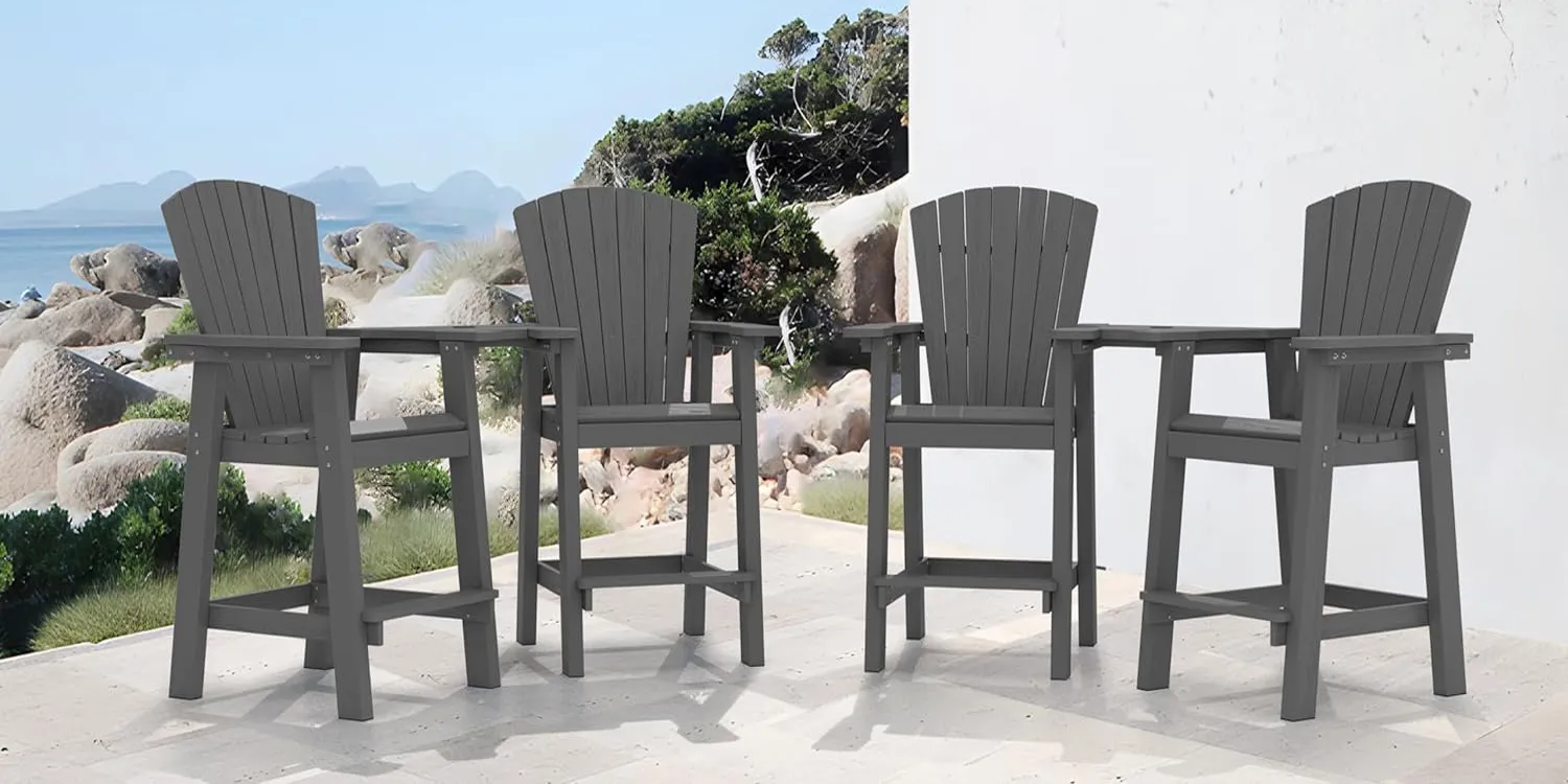 Four Gray Joint Bar Height Adirondack Chairs with Connecting Table
