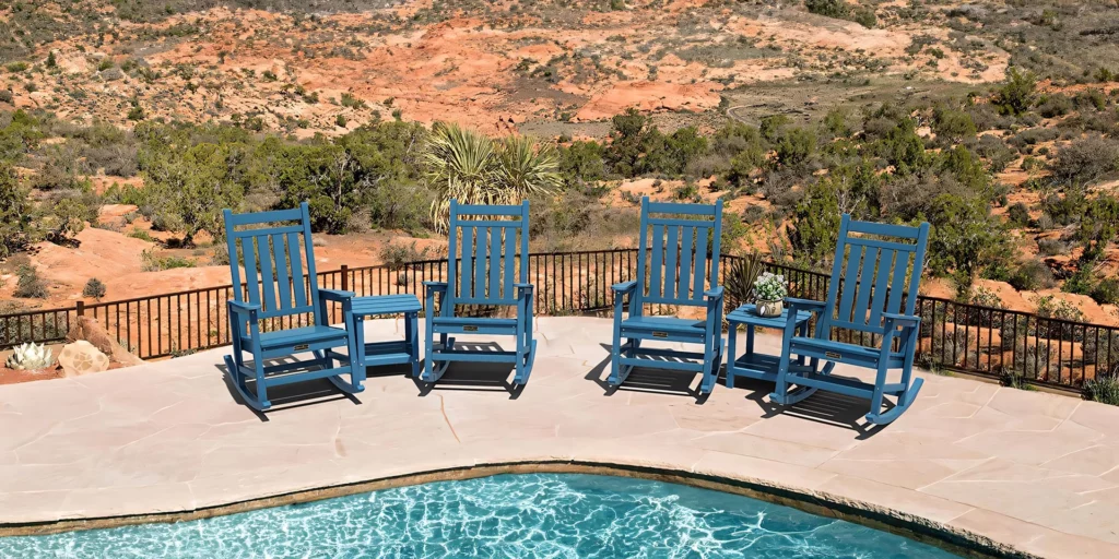 Four Navy Presidential Rocking Chairs pair with side tables