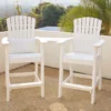 Front View of the Joint Bar Height Adirondack Chairs with Connecting Table-White on the patio