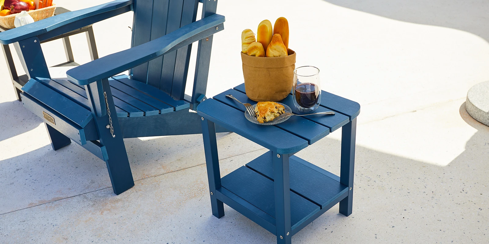 HIPS Poly Outdoor Two Tier Side Table in Navy Blue