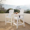 Joint Bar Height Adirondack Chairs with Connecting Table-White on the terrace