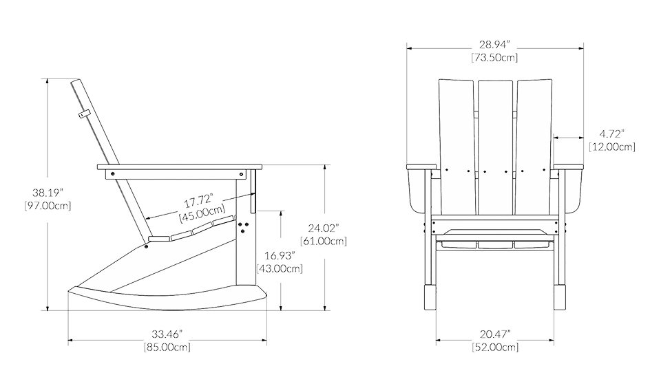 Modern Adirondack Rocking Chair - Dimension