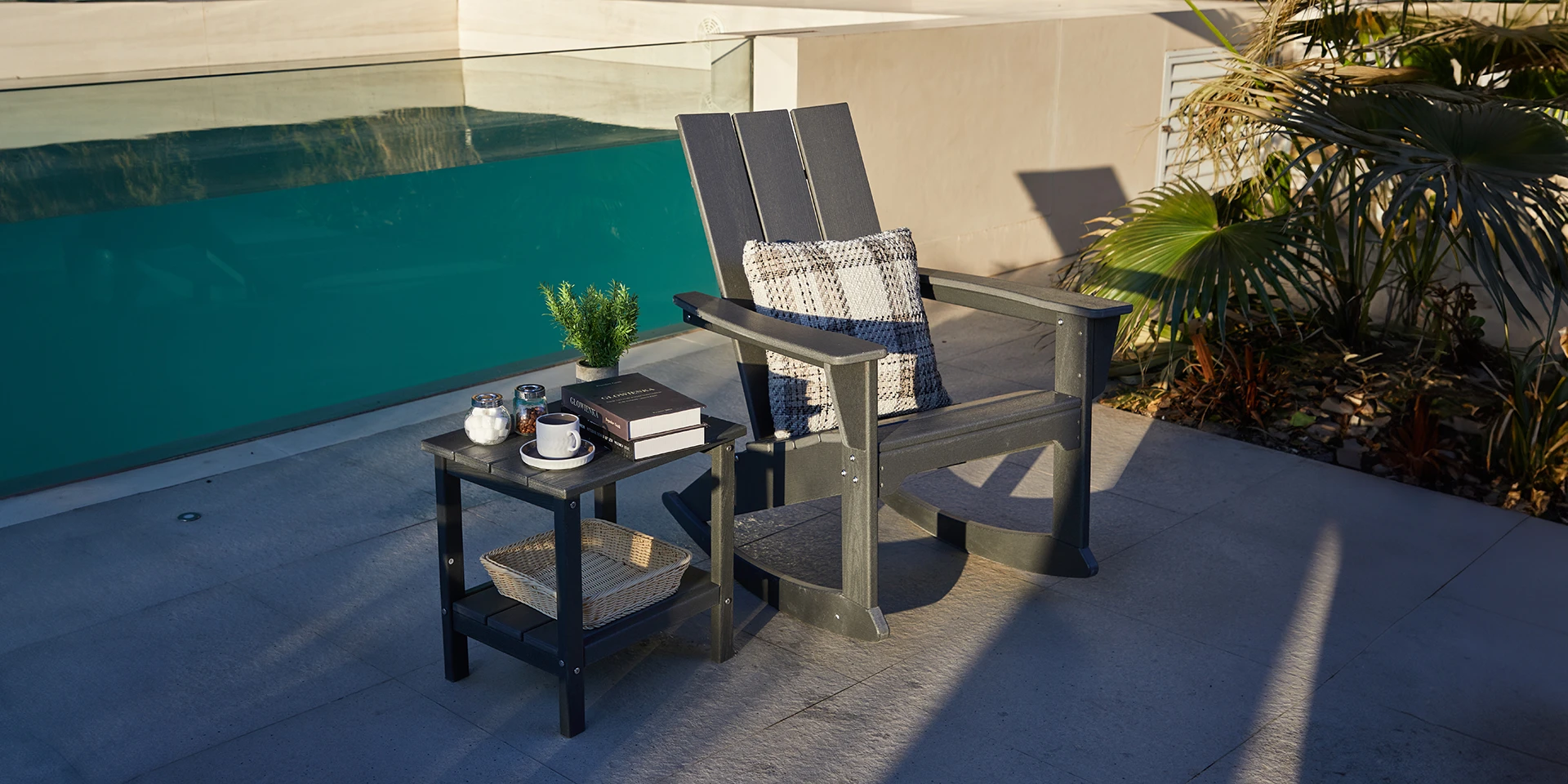 Modern Adirondack Rocking Chair Pair with End Table