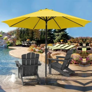 Olefin 10 ft Round Auto Tilt Patio Umbrella Pairs By the Sea