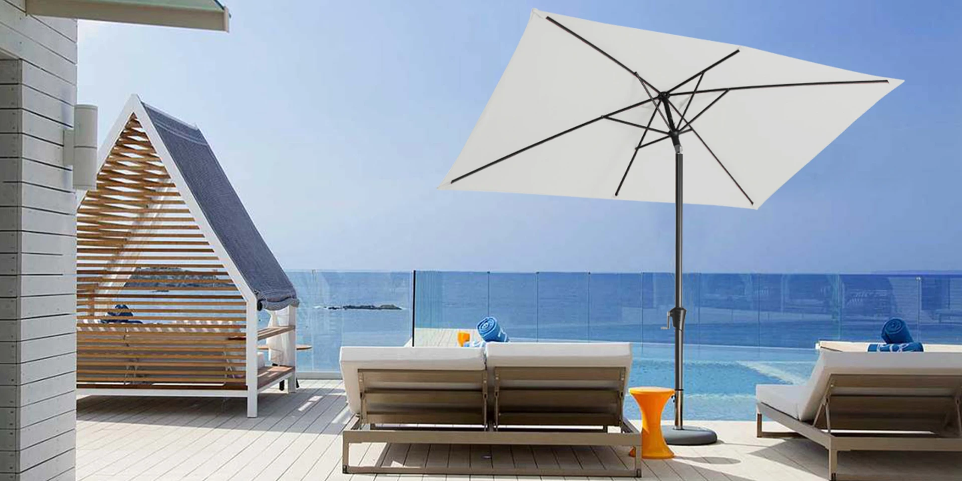 Rectangle Tilt Patio Umbrella by the sea