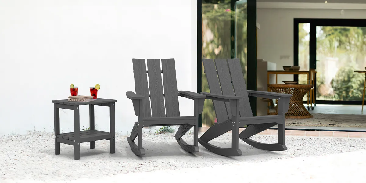 Two Modern Adirondack Rocking Chairs at Front Porch