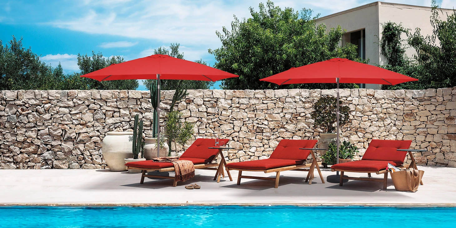Two Rectangle Tilt Patio Umbrella by the pool (1)