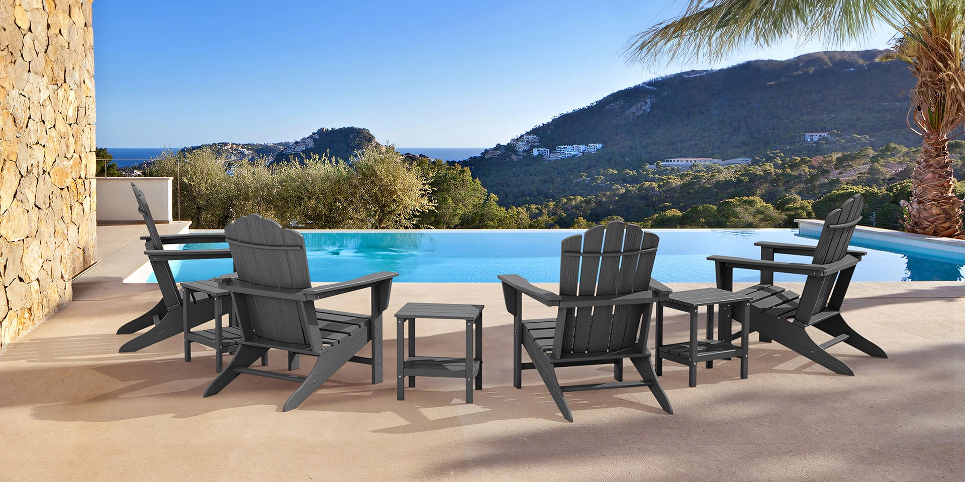 Vintage HDPE Poly Adirondack Chairs Set of Four with Side Table
