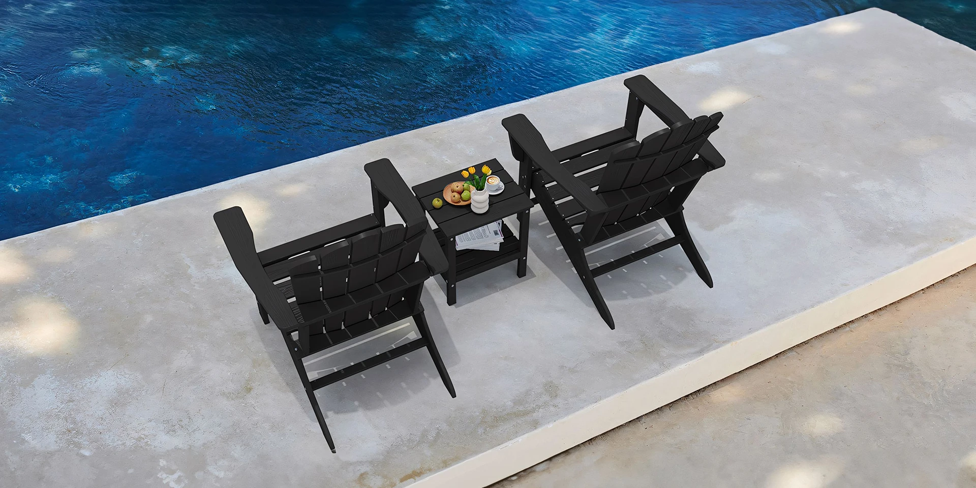 Vintage HDPE Poly Adirondack Chairs Set of Two with Side Table