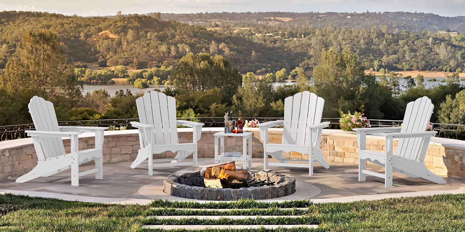 White Vintage HDPE Poly Adirondack Chairs Set of Four