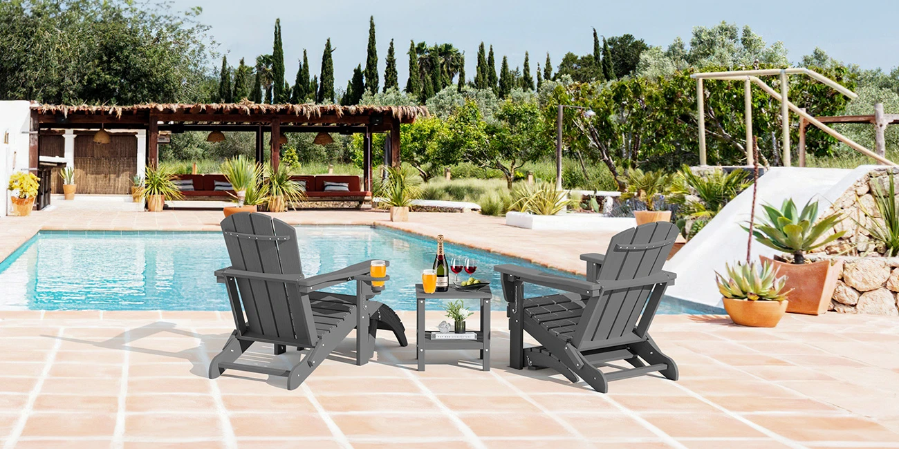 5-pieces reclining Adirondack chairs set by the pool