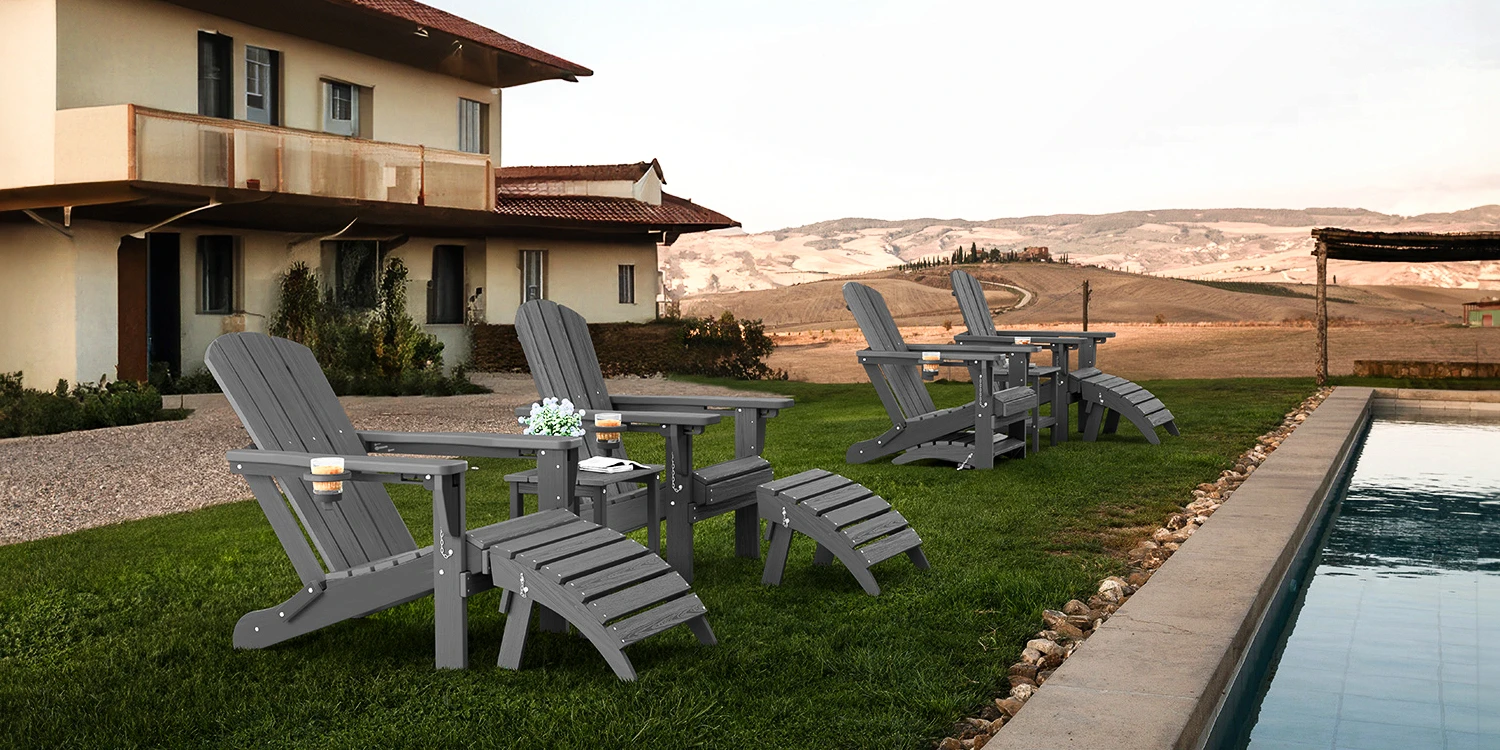 5-pieces reclining Adirondack chairs set on the front yard