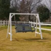 54″ Loveseat Porch Swing-Dark Gray on the back lawn