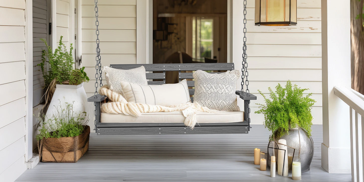 54″ Loveseat Porch Swing on the Front Porch