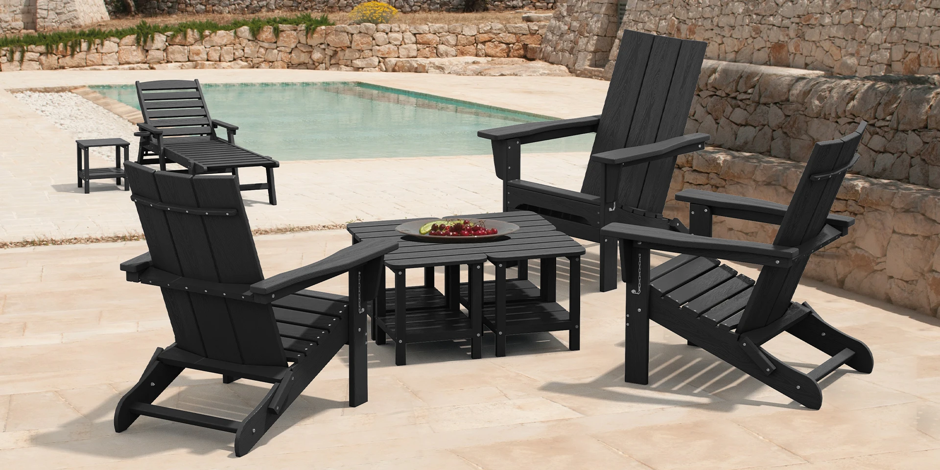 Black Modern Folding Adirondack Chairs Set