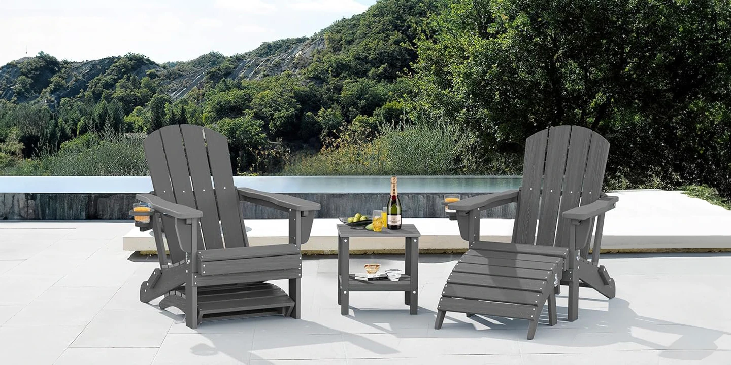 reclining Adirondack chairs with ottoman and side table 5-pieces set