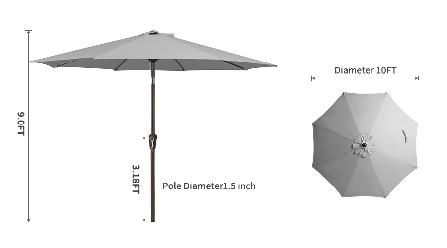 10 ft Round Tilt Patio Umbrella - Dimension