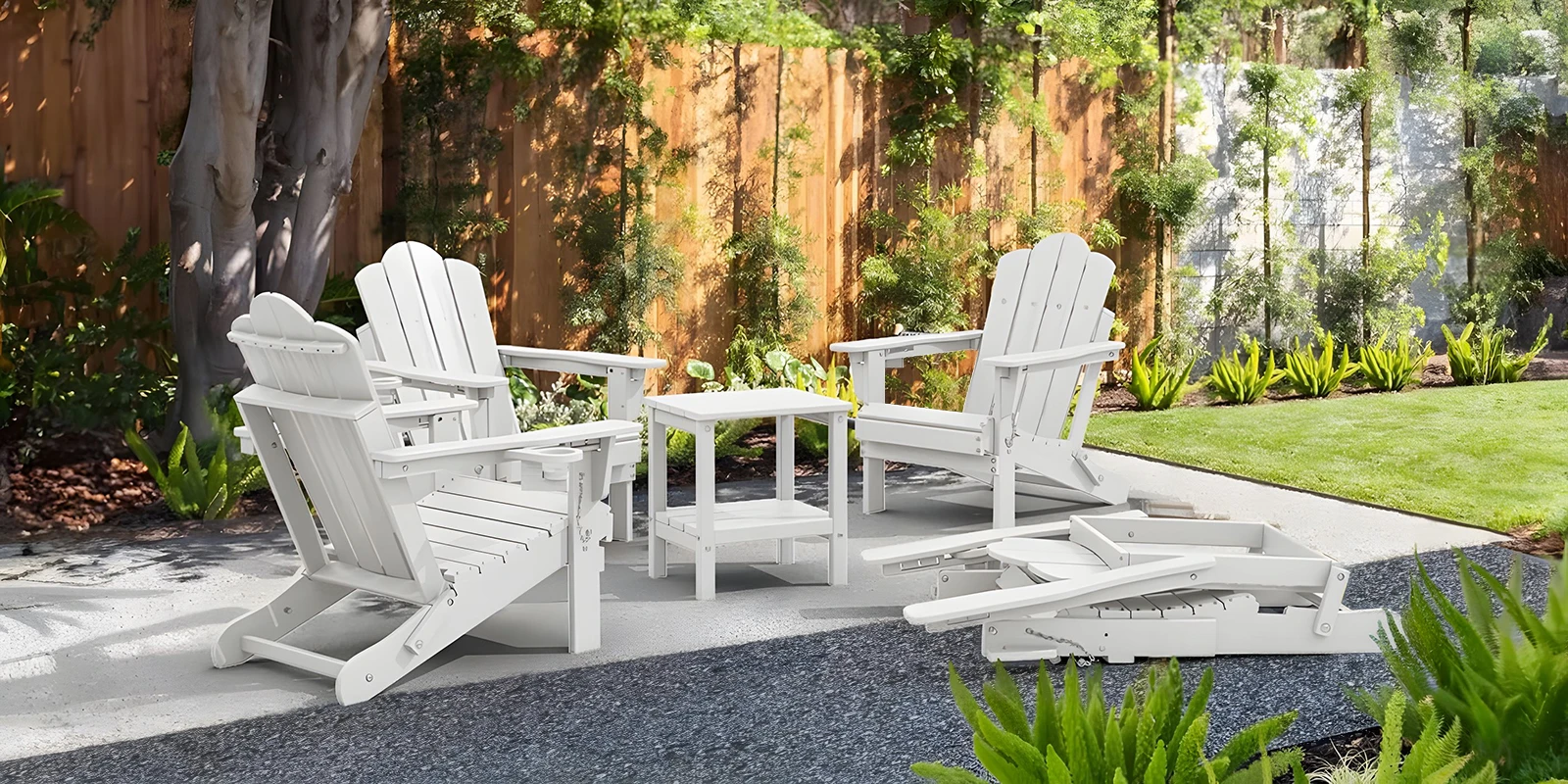 White Vintage Reclining Adirondack Chairs Set