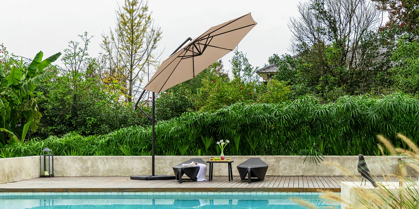 10ft Round Offset Hanging Umbrella Shades Chaise Lounge (1)