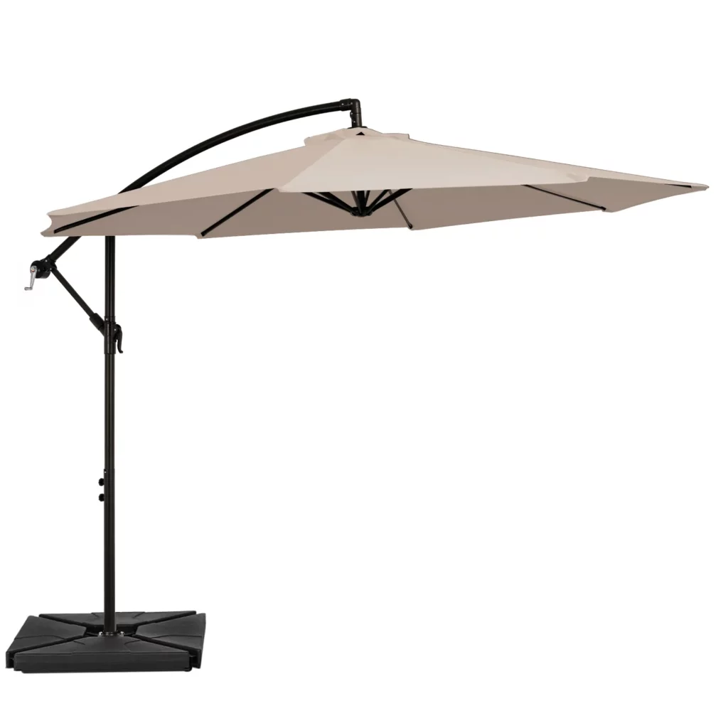 10ft Round Offset Hanging Umbrella with Base - Beige