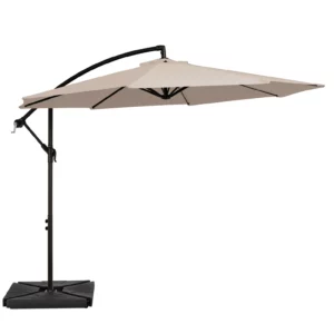 10ft Round Offset Hanging Umbrella with Base - Beige