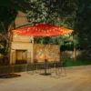 10ft Round Offset Hanging Umbrella with Base-Red in the garden
