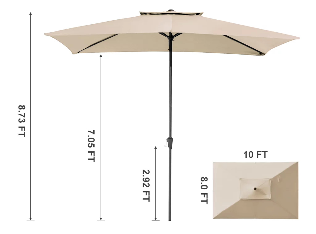 8x10ft Double Top Rectangle Umbrella Dimension