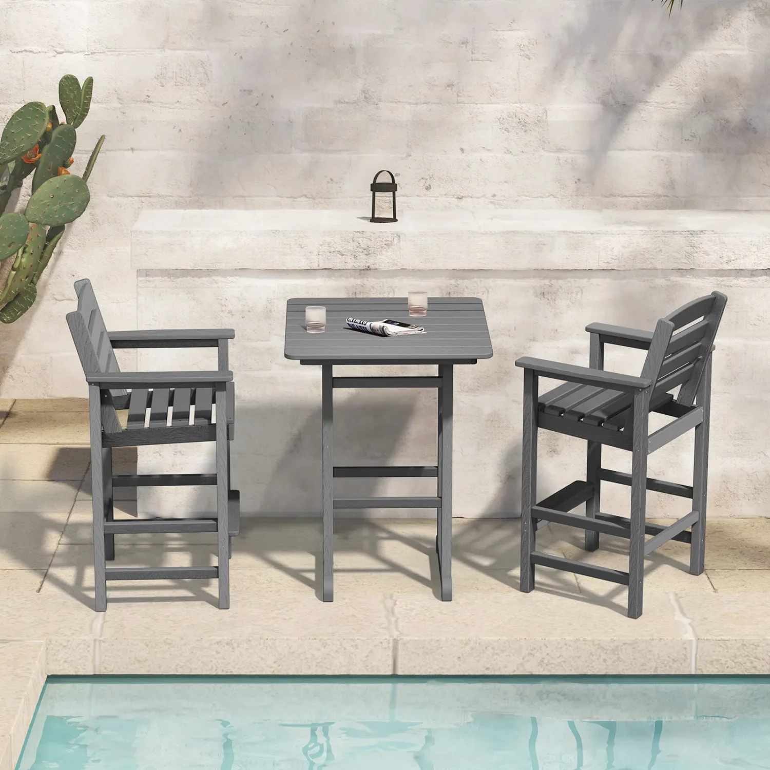 3 Piece Outdoor Bar Height Chair and Table Set - Image 4