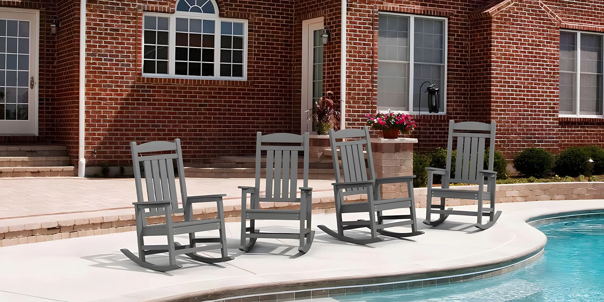 Four Classic Porch Presidential Rocking Chairs by the Pool