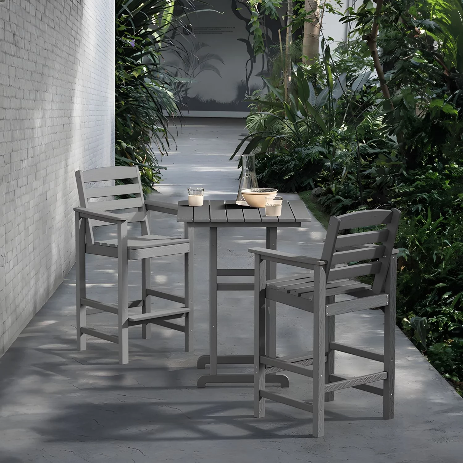 3 Piece Outdoor Bar Height Chair and Table Set - Image 3