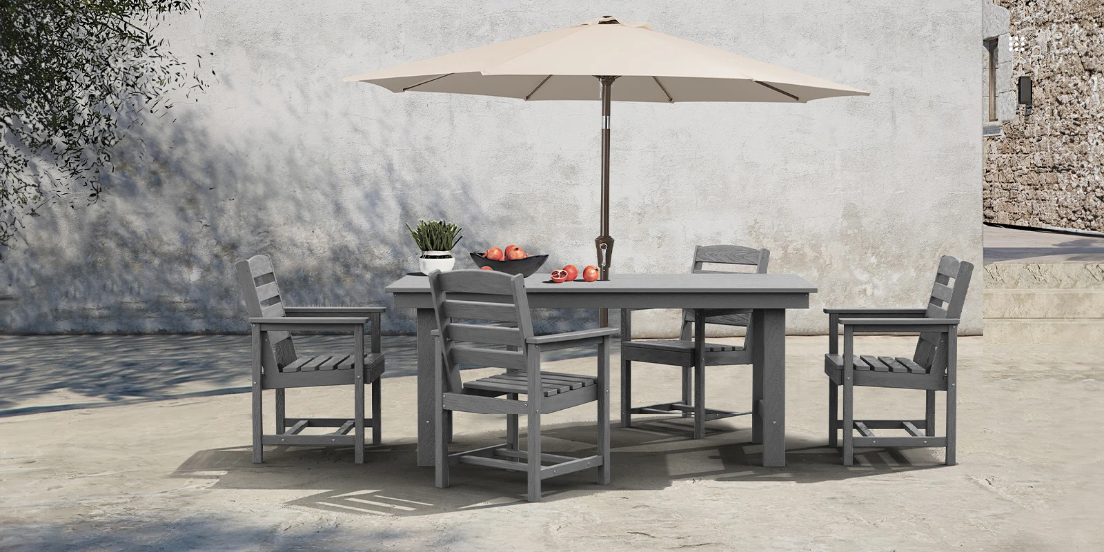 Rectangle Outdoor Dining Table Pair with Umbrella