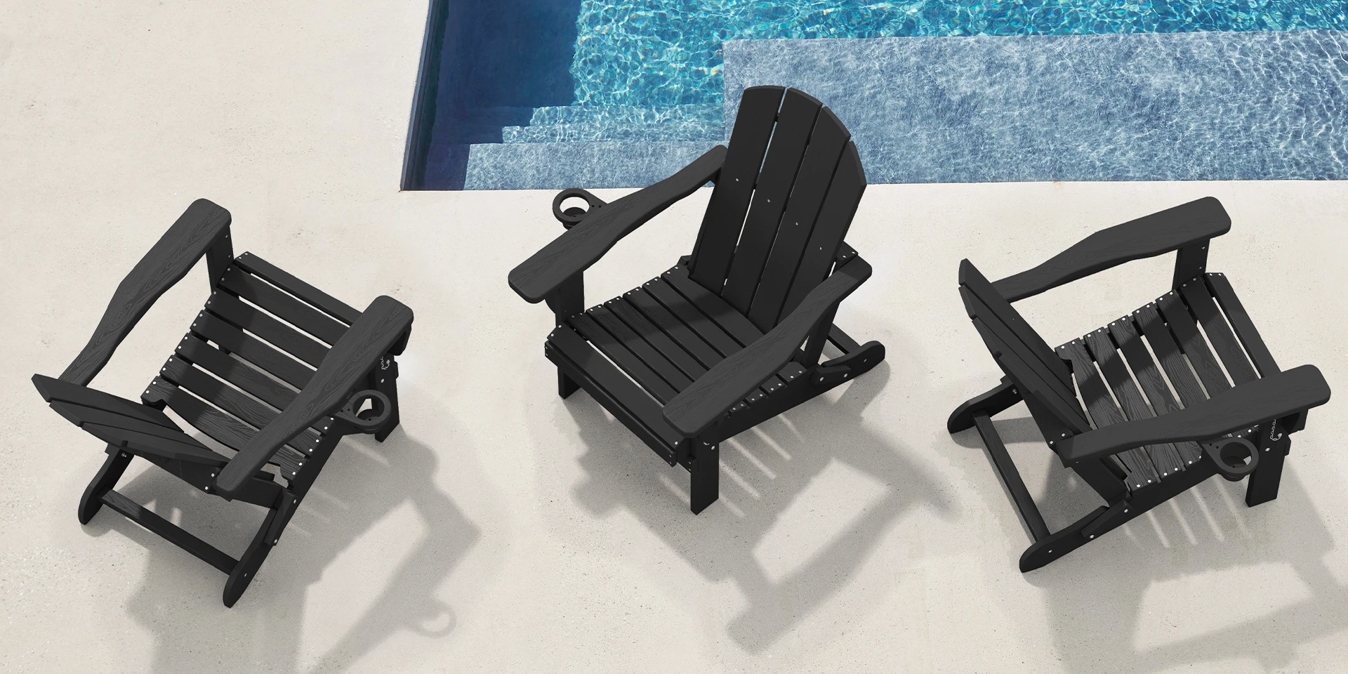 Three Reclining Folding Adirondack Chairs