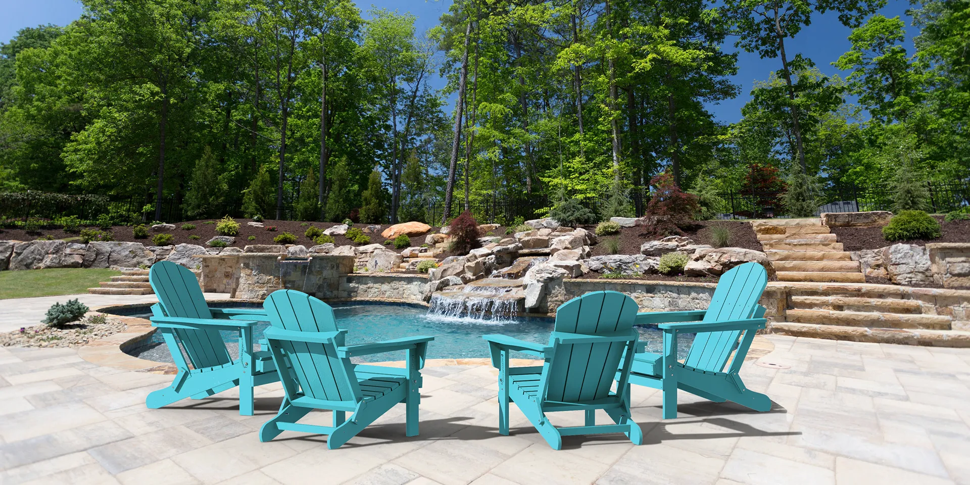 Classic Folding Adirondack Chair Set of 4 by the pool