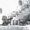 Two Gray Folding Adirondack Chairs with Side Table