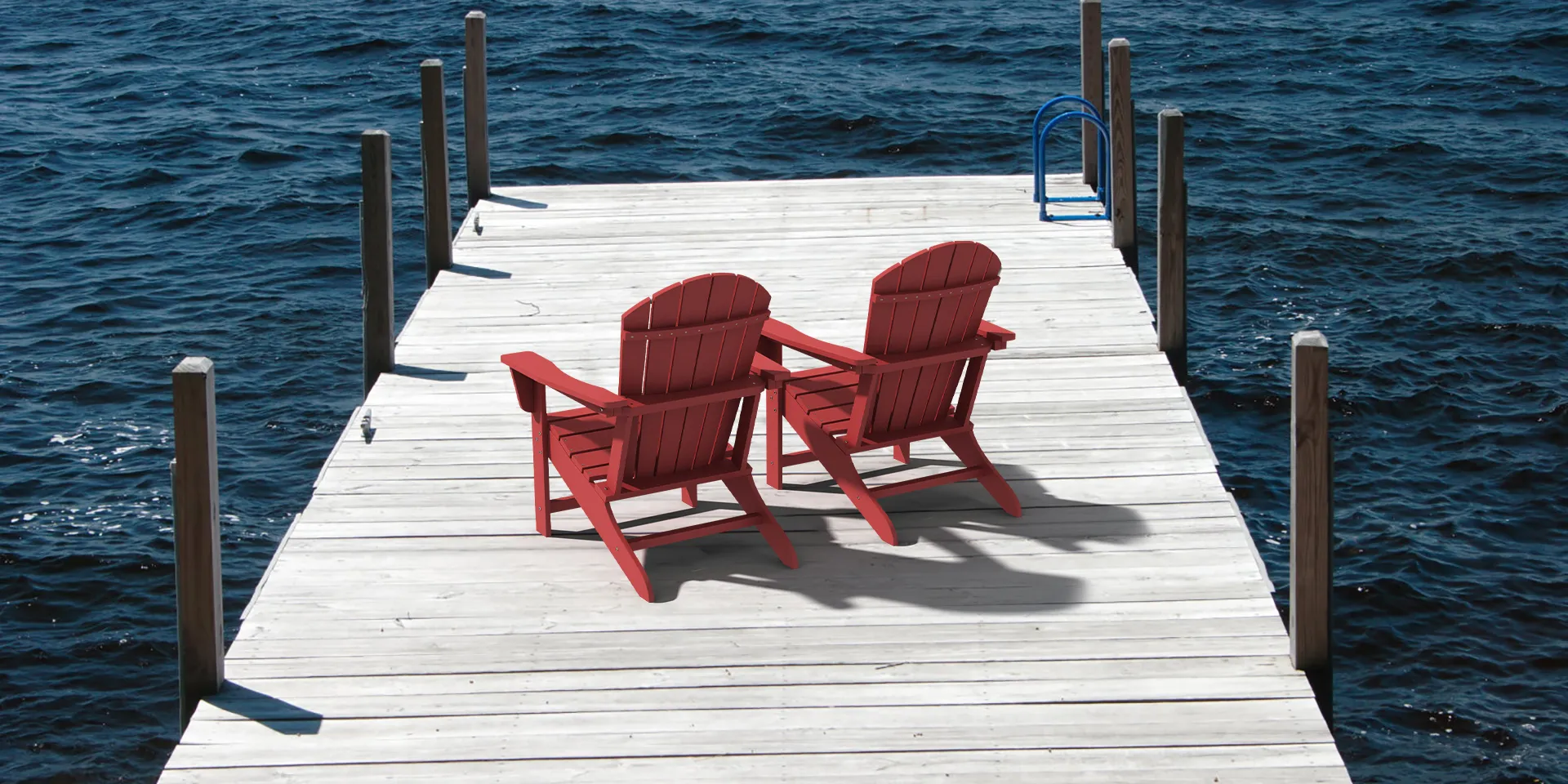 Westport Traditional Adirondack Chair on a deck front of blue oscean