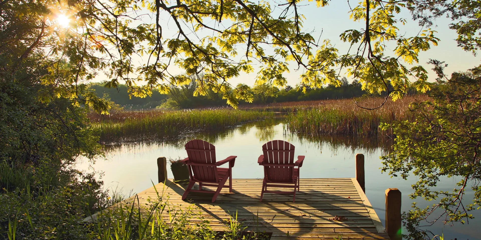 Westport Traditional Adirondack Chair by the lake