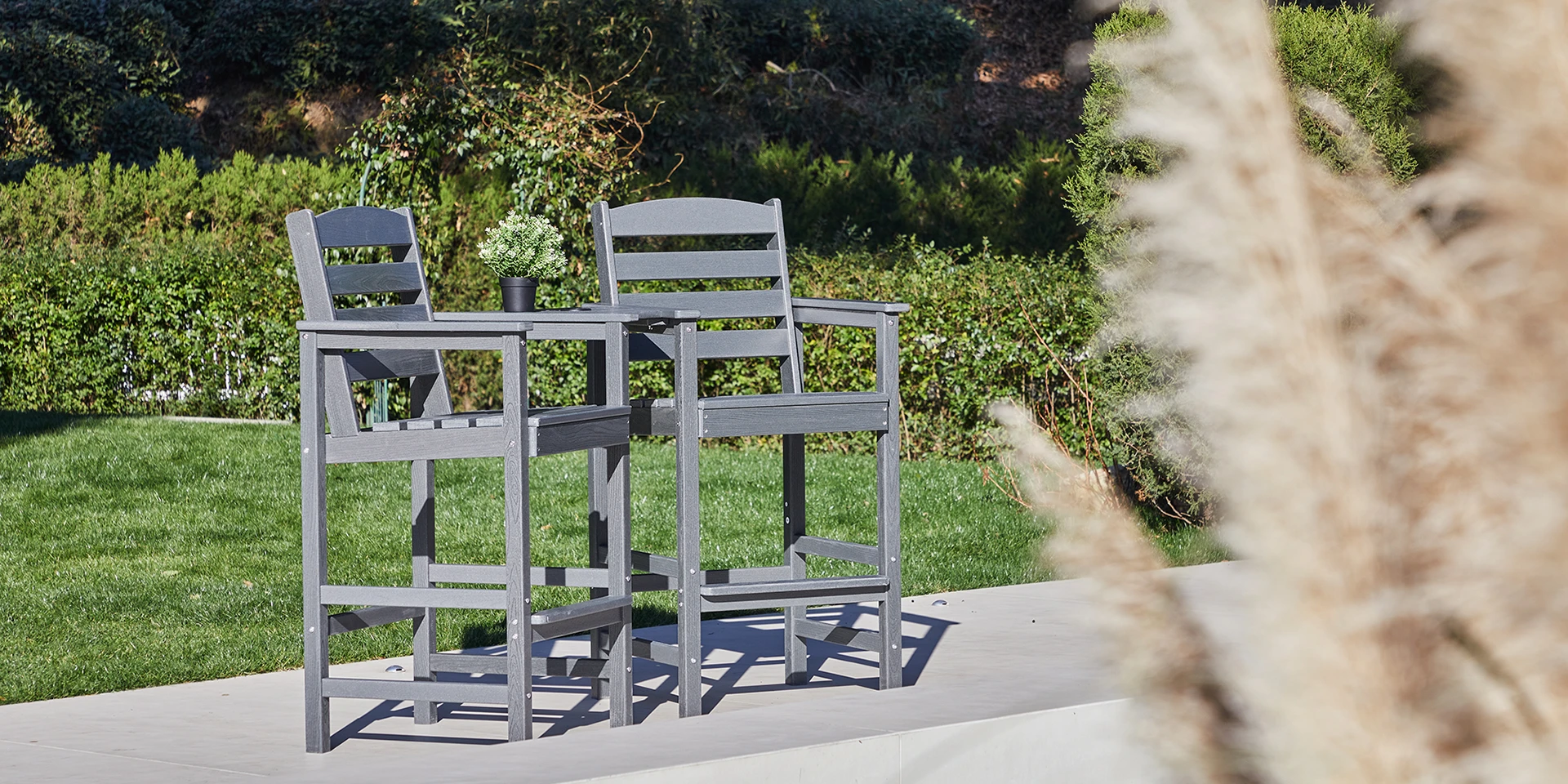 Low Back Tete-a-Tete Bar Arm Chair Set at Patio